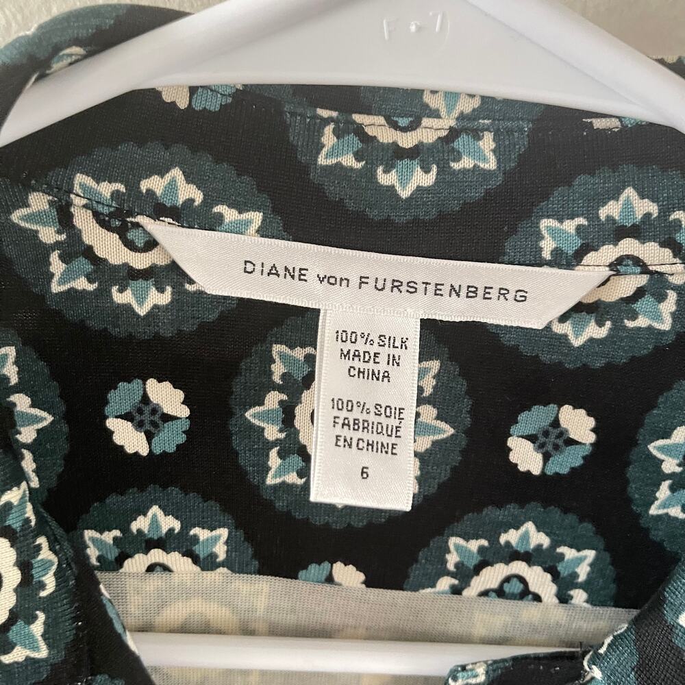 Diane Von Furstenberg Silk Dress Womens 6 Black Green No Belt - Picture 4 of 10